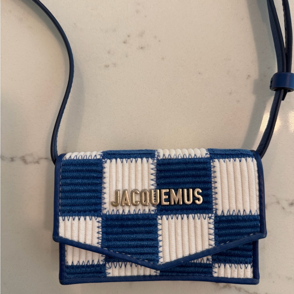 Jacquemus Blue and White Check Le Porte Azur shoulder bag